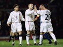 Danny Murphy of England celebrates scoring with his team mates during the Nationwide friendly match between England and Paraguay at Anfield on April 17, 2002