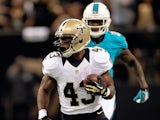 Darren Sproles #43 of the New Orleans Saints runs for yards against the Miami Dolphins during a game at the Mercedes-Benz Superdome on September 30, 2013