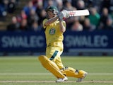 George Bailey of Australia hits out during the 4th Natwest Series One Day International between England and Australia at the SWALEC Stadium on September 14, 2013