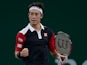 Kei Nishikori of Japan celebrates his win against Grigor Dimitrov of Bulgaria during day two of the Shanghai Rolex Masters at the Qi Zhong Tennis Center on October 8, 2013