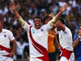 Martin Corry of England celebrates his team's victory at the end of the quarter-final of the Rugby World Cup between Australia and England on October 6, 2007