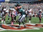 Quarterback Nick Foles of the Philadelphia Eagles celebrates after a touchdown run in the 1st quarter against the Tampa Bay Buccaneers October 13, 2013