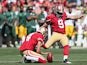 Kicker Phil Dawson #9 of the San Francisco 49ers misses a field goal attempt in the second quarter during an NFL game against the Green Bay Packers at Candlestick Park on September 8, 2013