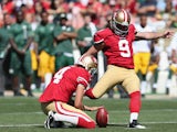 Kicker Phil Dawson #9 of the San Francisco 49ers misses a field goal attempt in the second quarter during an NFL game against the Green Bay Packers at Candlestick Park on September 8, 2013