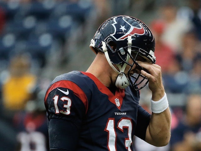 T.J. Yates of the Houston Texans reacts after a play in the second half against the St. Louis Rams at Reliant Stadium on October 13, 2013