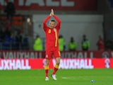Wales player Craig Bellamy applauds the crowd after his last home appearance after the FIFA 2014 World Cup Qualifier Group D match between Wales and Macedonia at Cardiff City Stadium on October 11, 2013