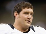 Zach Strief #64 of the New Orleans Saints at the Mercedes-Benz Superdome on August 17, 2012