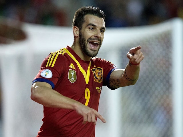 Alvaro Negredo of Spain celebrates scoring their opening goal during the FIFA 2014 World Cup Qualifier match against Georgia on October 15, 2013
