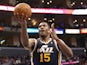 Derrick Favors of the Utah Jazz goes up to shoot against the Los Angeles Clippers at Staples Center on February 23, 2013