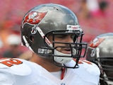 Gabe Carimi of the Tampa Bay Buccaneers warms up for play against the Philadelphia Eagles October 13, 2013