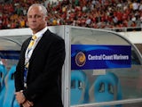 Team Coach Graham Arnold of Central Coast Mariners looks on during the AFC Champions League knockout round match between Guangzhou Evergrande and Central Coast Mariners at Tianhe Stadium on May 22, 2013