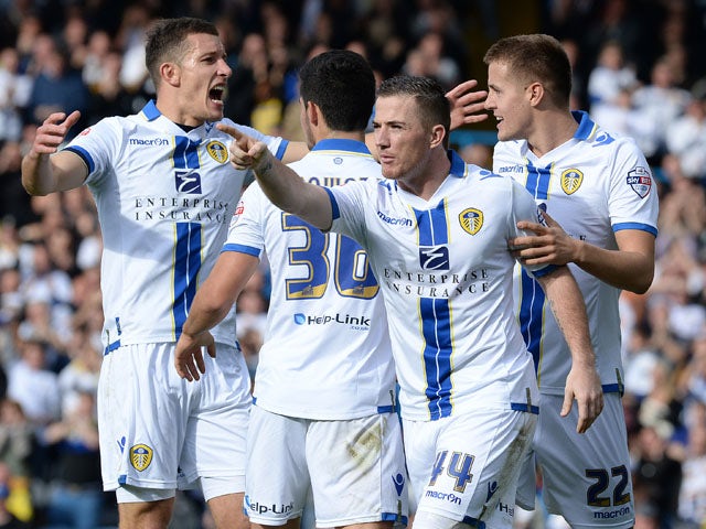 Ross McCormack of Leeds United celebrates scoring during their Sky Bet Championship match between Leeds United and Birmingham City at Elland Road Stadium on October 20, 2013
