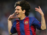 Barcelona forward Lionel Messi celebrates his goal against Albacete during their Spanish League football match at the Camp Nou stadium in Barcelona on May 1, 2005