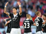Jose Fonte of Southampton acknowledges the fans at the end of the Barclays Premier League match between Manchester United and Southampton at Old Trafford on October 19, 2013