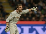 Morgan De Sanctis of AS Roma reacts during the Serie A match between FC Internazionale Milano and AS Roma at Stadio Giuseppe Meazza on October 5, 2013