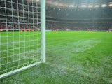 General view of the pitch during the rain before the FIFA 2014 World Cup Qualifier between Poland and England at the National Stadium on October 16, 2012