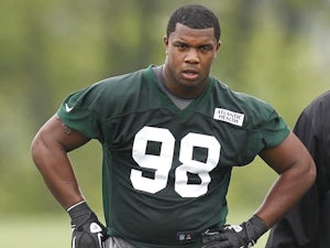 Quinton Coples of the New York Jets works out during the Jets Rookie Minicamp on May 4, 2012