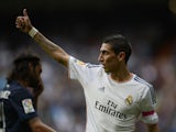 Real Madrid's Argentinian midfielder Angel di Maria during the Spanish league football match Real Madrid vs Malaga on October 19, 2013