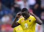 Sochaux' Senegalese midfielder Joseph Lopy celebrates after scoring a goal during the French L1 football match Sochaux (FCSM) against Monaco (ASM) on October 20, 2013