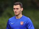 Arsenal's Belgian defender Thomas Vermaelen attends a team training session for the forthcoming UEFA Champions League Group F football match against SSC Napoli at Arsenal's London Colney training ground in north London on September 30, 2013