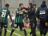 Antonio Floro Flores of US Sassuolo Calcio #83 celebrates scoring the second goal during the Serie A match between US Sassuolo Calcio and Bologna FC on October 20, 2013 