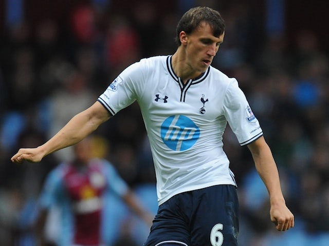 Spurs' Vlad Chiriches in action during the Barclays Premier League match between Aston Villa and Tottenham Hotspur at Villa Park on October 20, 2013