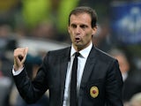 Head coach AC Milan Massimiliano Allegri reacts during the UEFA Champions League Group H match between AC Milan and Barcelona at Stadio Giuseppe Meazza on October 22, 2013