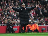 Arsenal manager Arsene Wenger appeals on the touchline during a Premier League game on March 30, 2013