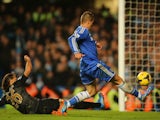 Fernando Torres of Chelsea scores their second goal during the Barclays Premier League match between Chelsea and Manchester City at Stamford Bridge on October 27, 2013