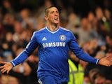 Fernando Torres of Chelsea celebrates scoring their second goal during the Barclays Premier League match between Chelsea and Manchester City at Stamford Bridge on October 27, 2013
