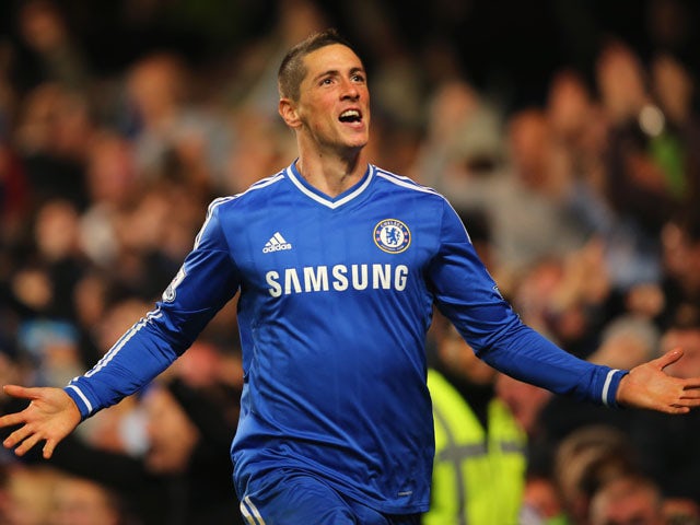 Fernando Torres of Chelsea celebrates scoring their second goal during the Barclays Premier League match between Chelsea and Manchester City at Stamford Bridge on October 27, 2013
