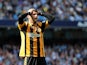 Hull City striker Danny Graham holds his head in his hands during the Premier League match at Manchester City on August 31, 2013