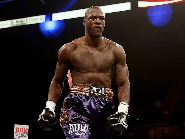 Deontay Wilder in action against Audley Harrison during their heavyweight fight on April 27, 2013