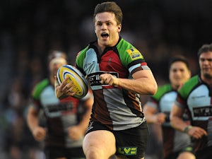 Harlequins's Jack Clifford breaks clear to score his team's second try against Sale on October 26, 2013