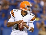 Jason Campbell of the Cleveland Browns passes the ball during the preseason game against the Indianapolis Colts at Lucas Oil Stadium on August 24, 2013