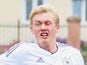 Julian Brandt of Germany is challenged by Berenfelos Nikita of Latvia during the match between U19 Latvia and U19 Germany in the U19 Euro Qualifier on October 12, 2013