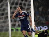 Lyon's French midfielder Clement Grenier reacts after scoring during the UEFA Europa League group I football match Olympique Lyonnais (OL) vs HNK Rijeka on October 24, 2013