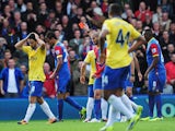 Arsenal's Mikel Arteta is sent off during the second half in the match against Crystal Palace on October 26, 2013