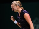 Petra Kvitova celebrates her win over Angelique Kerber during their WTA Championships match on October 25, 2013