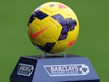 The Nike yellow match ball displayed on a plinth before the Barclays Premier League match between Norwich City and Cardiff City at Carrow Road on October 26, 2013