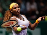 Serena Williams in action against Jelena Jankovic during their WTA Championships match on October 26, 2013