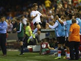 Fede Cartabia of Valencia CF celebrates after scoring the second goal during the UEFA Europa League Group A match between Valencia CF and SFC St Gallen at Estadi de Mestalla on October 24, 2013