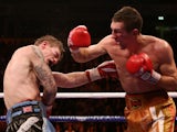 Ricky Hatton of Great Britain is caught by Vyacheslav Senchenko of Ukraine during their Welterweight bout at the MEN Arena on November 24, 2012