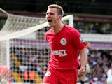 Callum McManaman of Wigan celebrates after scoring his team's third goal during the Barclays Premier League match against West Bromwich Albion on May 4, 2013