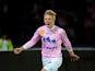 Evian's Danish defender Daniel Wass jubilates after scoring a goal during the French L1 football match Evian (ETGFC) vs Toulouse (FC) on November 2, 2013