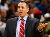 Head coach Frank Vogel of the Indiana Pacers reacts during the game against the New Orleans Pelicans at the New Orleans Arena on October 30, 2013