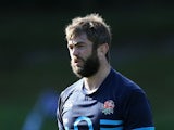Geoff Parling looks on during the England training session held at Pennyhill Park on October 29, 2013