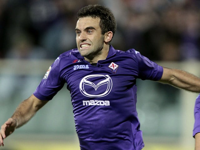 Fiorentina's Giuseppe Rossi celebrates after scoring the equaliser against Napoli on October 30, 2013
