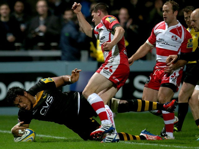 Nathan Hughes of London Wasps scores a try during the Aviva Premiership match between Gloucester and London Wasps at Kingsholm Stadium on November 2, 2013