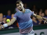 Grigor Dimitrov returns a shot to Argentina's Juan Martin Del Portro during their third round match at the ninth and final ATP World Tour Masters 1000 indoor tennis tournament on October 31, 2013